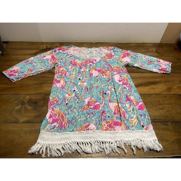 Lilly Pulitzer Alia Flamingo Size Medium Fringe Shift Dress Cover Up - Picture 1 of 14